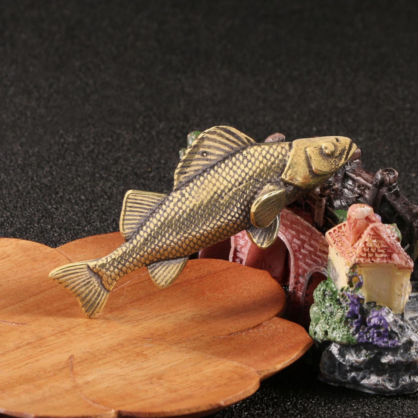 

Brass Fish Statue Wealth Decor Craft Vintage Good Fortune Lucky Figurine Desktop Ornament for