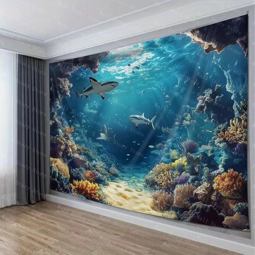 Underwater Shark Tapestry Ocean Theme Wall Hanging for Living Room Tapestry Bedroom Tapestry Bedside Tapestry Arcade Tapestry
