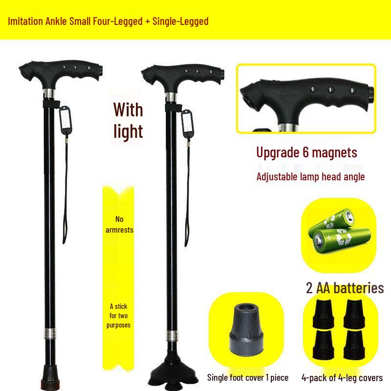Four-Legged Aluminum Walking Cane with Light, Non-slip, Telescopic, Lightweight, Multi-functional Support for the Elderly