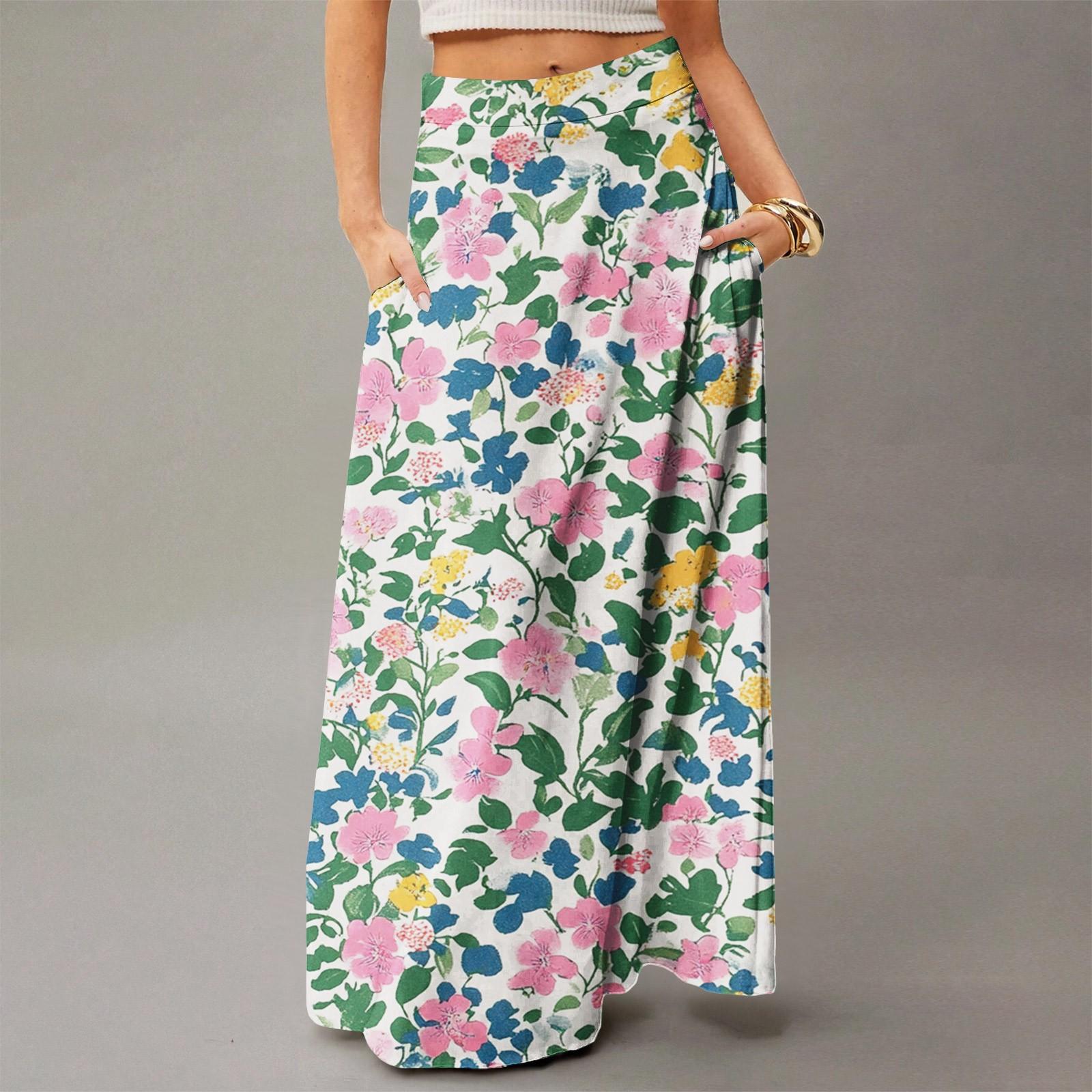 

Женское струящееся платье макси, обычная повседневная летняя юбка в стиле бохо L розовый