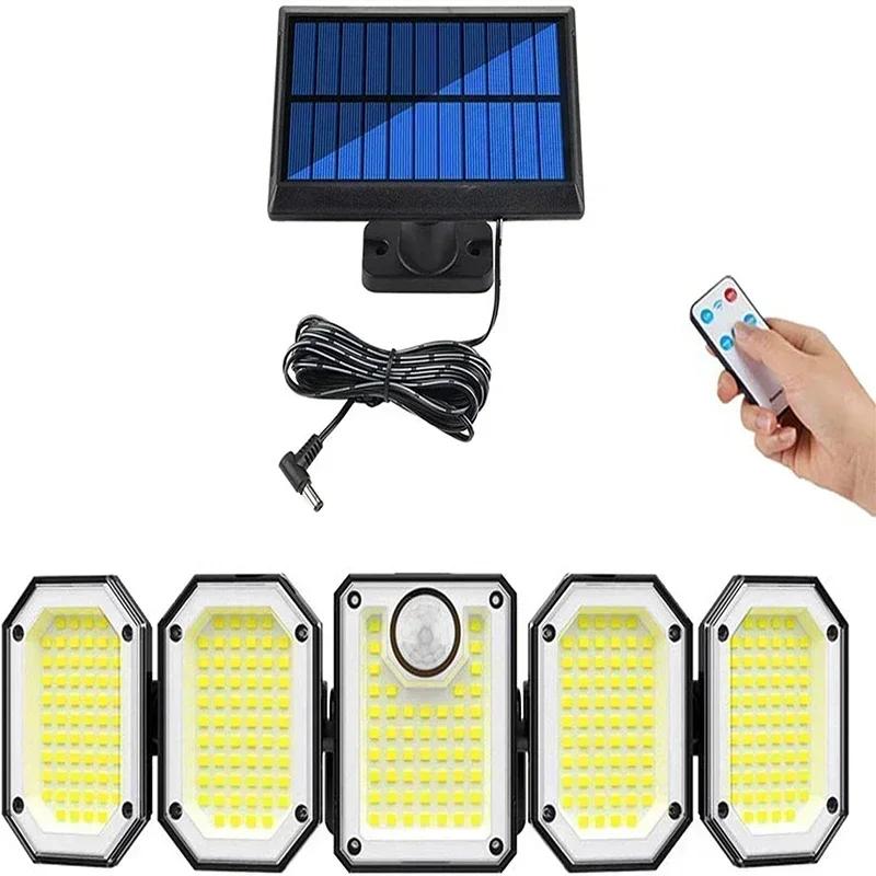 Solar Lights Outdoor Motion Sensor, 5Head Flood Lamp with Remote Control, 300° Wide Angle Security Light for Yard Patio Garden