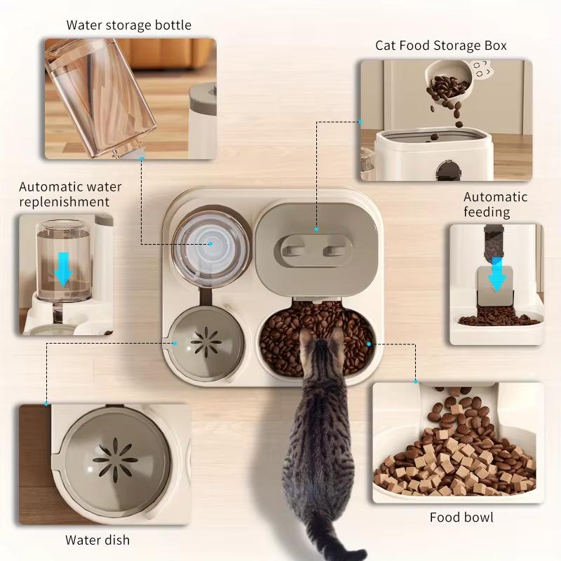 Large Capacity 2-in-1 Automatic Cat Food and Water Dispenser Dry/Wet Separation Durable Plastic Transparent Design Accessories