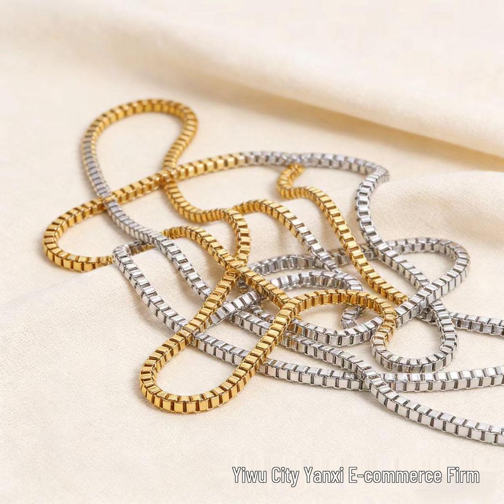 304 Stainless Steel 18K Gold Box Chain Necklace Bracelet Jewelry Accessories (Vacuum Electroplated, Square Chain, In Stock)