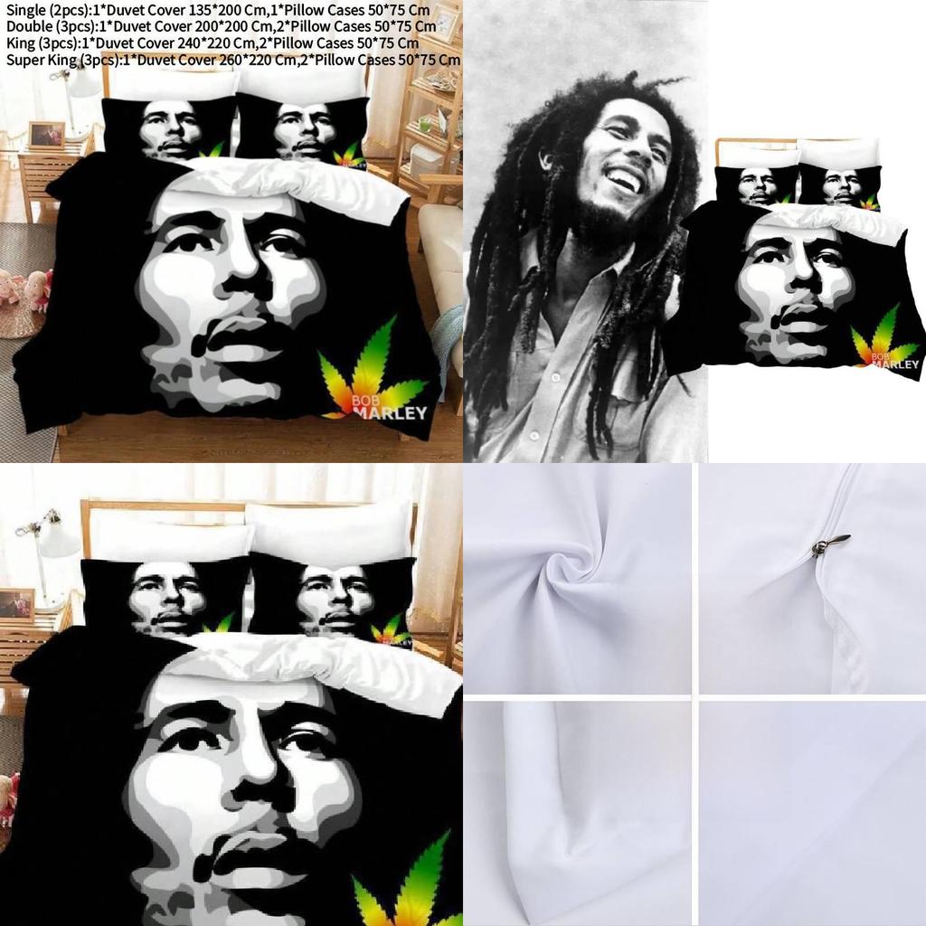 Set Biancheria da Letto Bob Marley con Stampa Digitale 3D Moderno Minimalista per Arredamento Casa