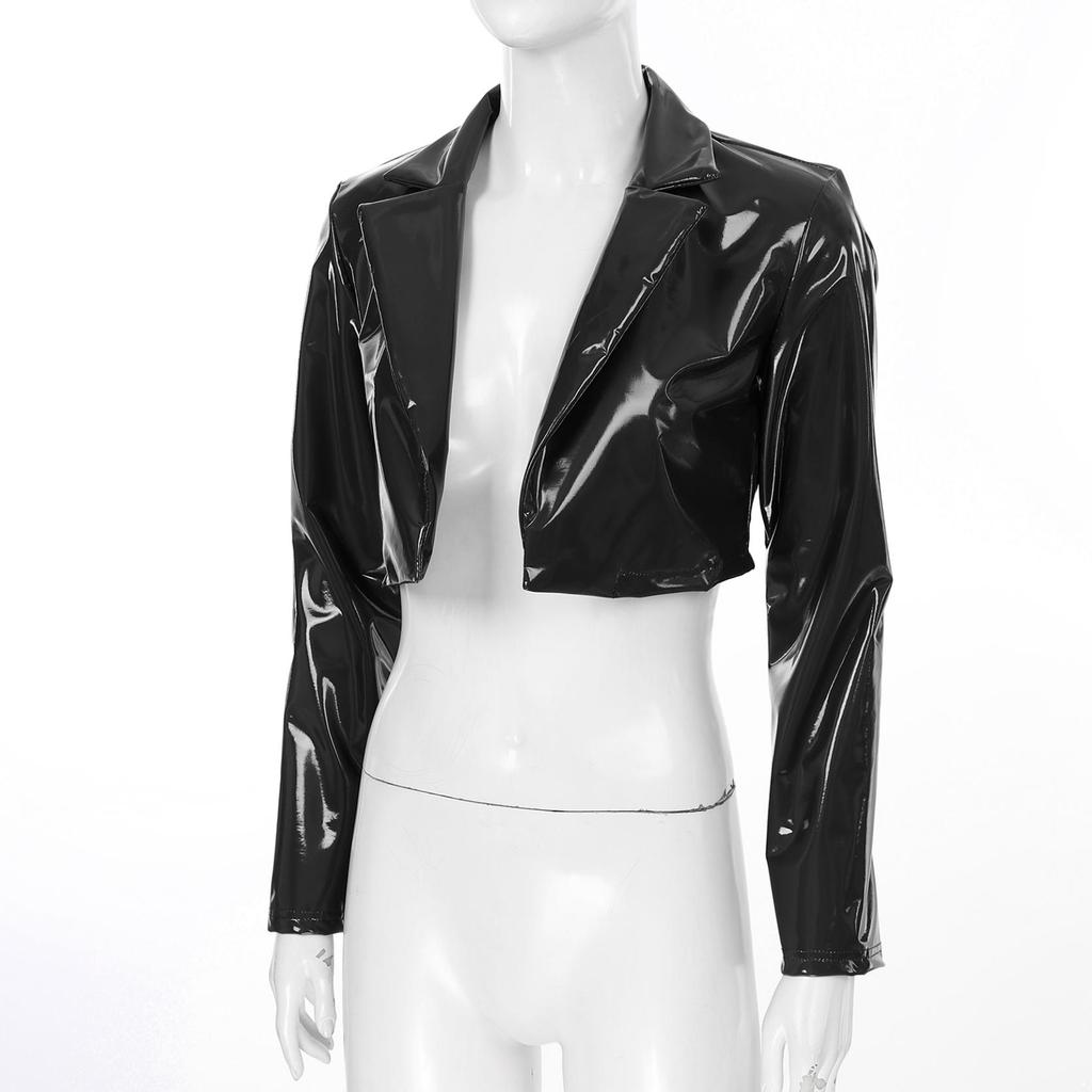 Womens PU Faux Leather Long Sleeve Jackets Slim Fit Party Coat Ladies Fashion Leather Jacket Dance Costume