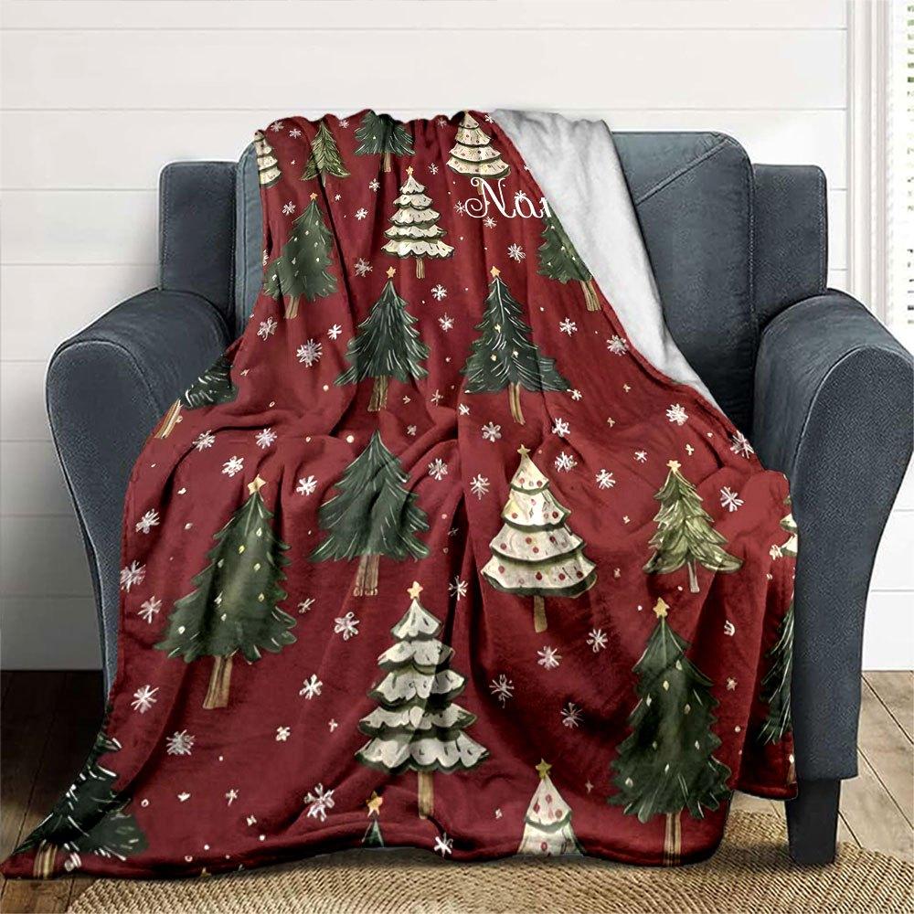 Christmas Trees Pattern Home Customize Your Name Blankets Soft And Cozy For Year Round Use Perfect For Picnics Sofa Office Bed Living Room Ideal Gift