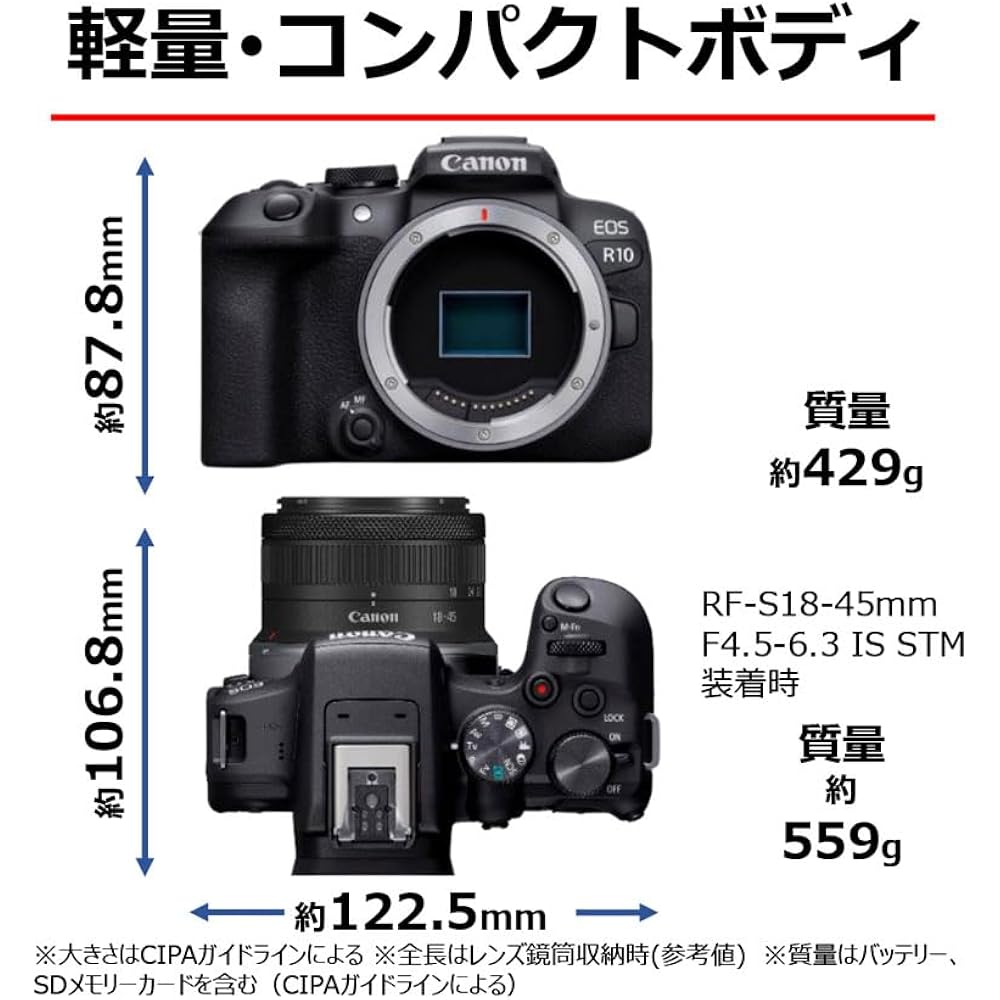 Canon Mirrorless SLR EOS R10 Lens Kit (RF-S18-150) Black/APS-C/EOSR10-18150ISSTMLK
