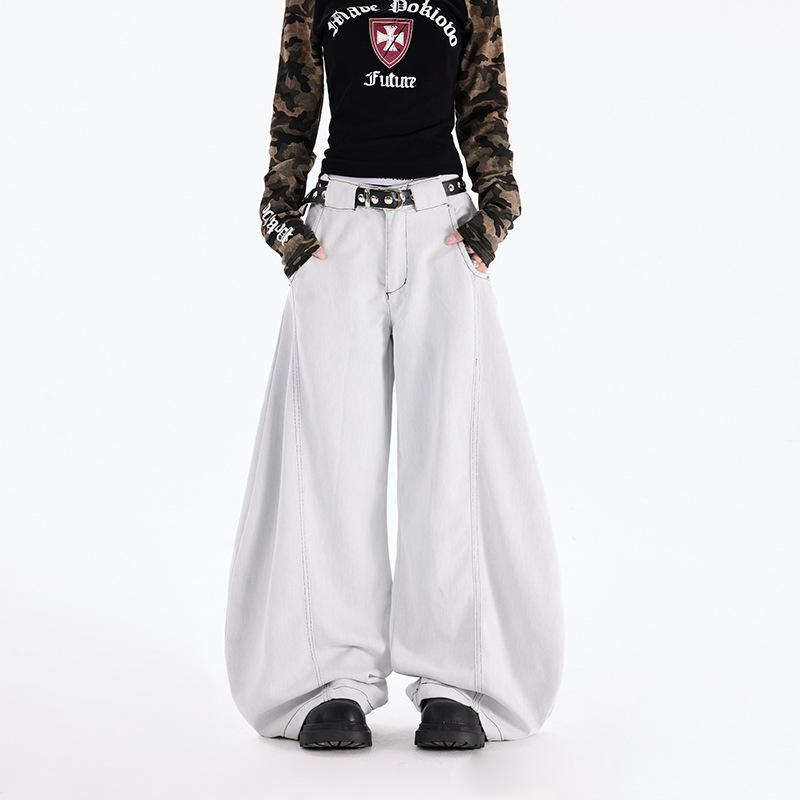 Amerikanische Retro-Deconstruction-Krummsäbel-Jeans Herren und Damen lockere Silhouette Wide-Leg Bodenlange Hose Hose für Birnenform