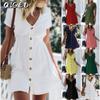 Fashion Summer Spring Solid Color Print Short Sleeve V-Neck Casual Dresses