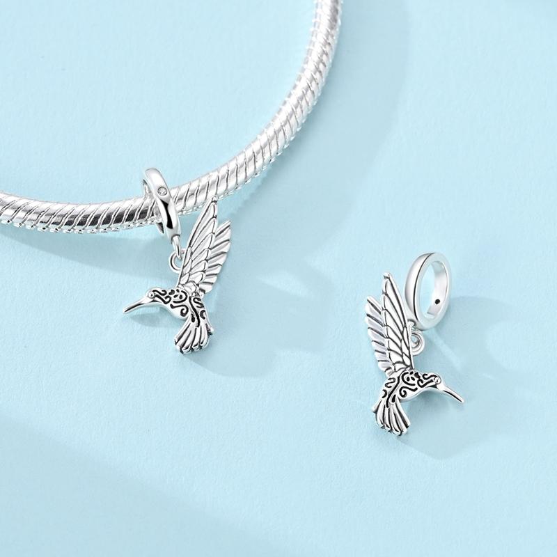 Original Real 925 Sterling Silver Charms Bead Retro Pattern Hummingbird Pendant Fit Original Bracelet For Women DIY Jewelry Gift