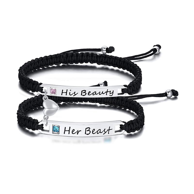 Couples Magnet Bracelets Handmade Braided Heart Shape Magnetic Bracelets, 2pieces Set Rope Wristbands Anniversary Gift