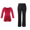 Womens Modal V-Neck Dance Leotard Set Modern Latin Ballet Yoga Practice Fall Winter