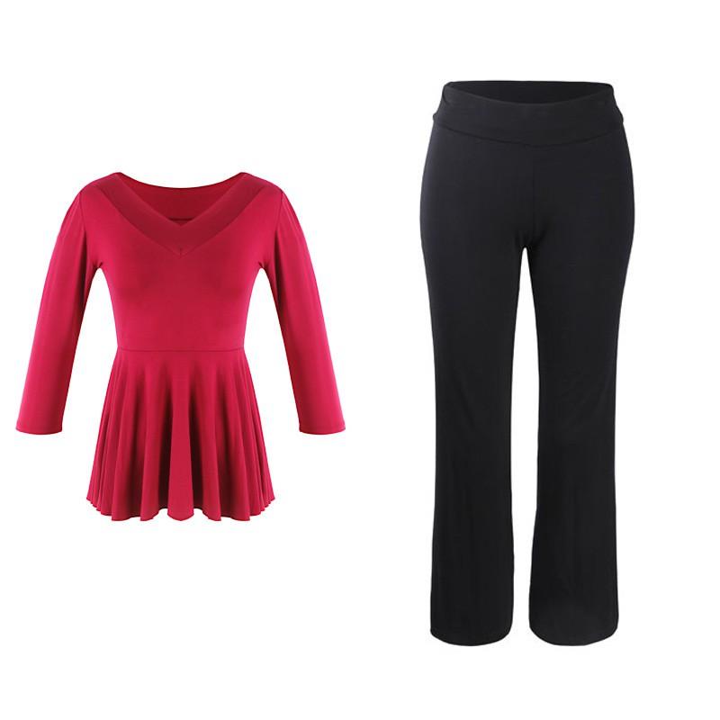 Womens Modal V-Neck Dance Leotard Set Modern Latin Ballet Yoga Practice Fall Winter