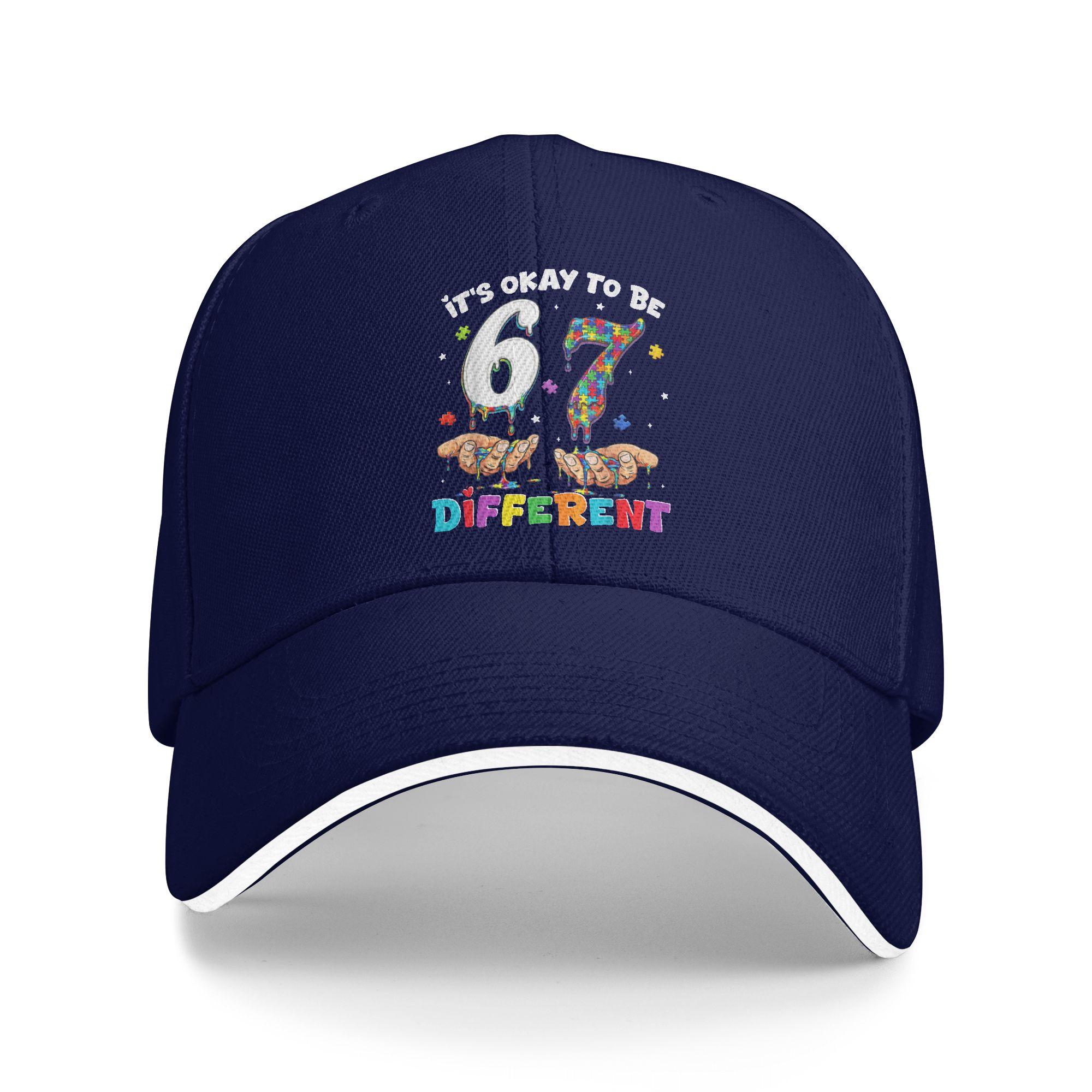 

Summer Casual Baseball Cap Six Seven Autism Awareness 6 7 Meme Its Ok to Be Different Running Hippie Trucker Hat For Unisex Men As Picture темно-синього кольору