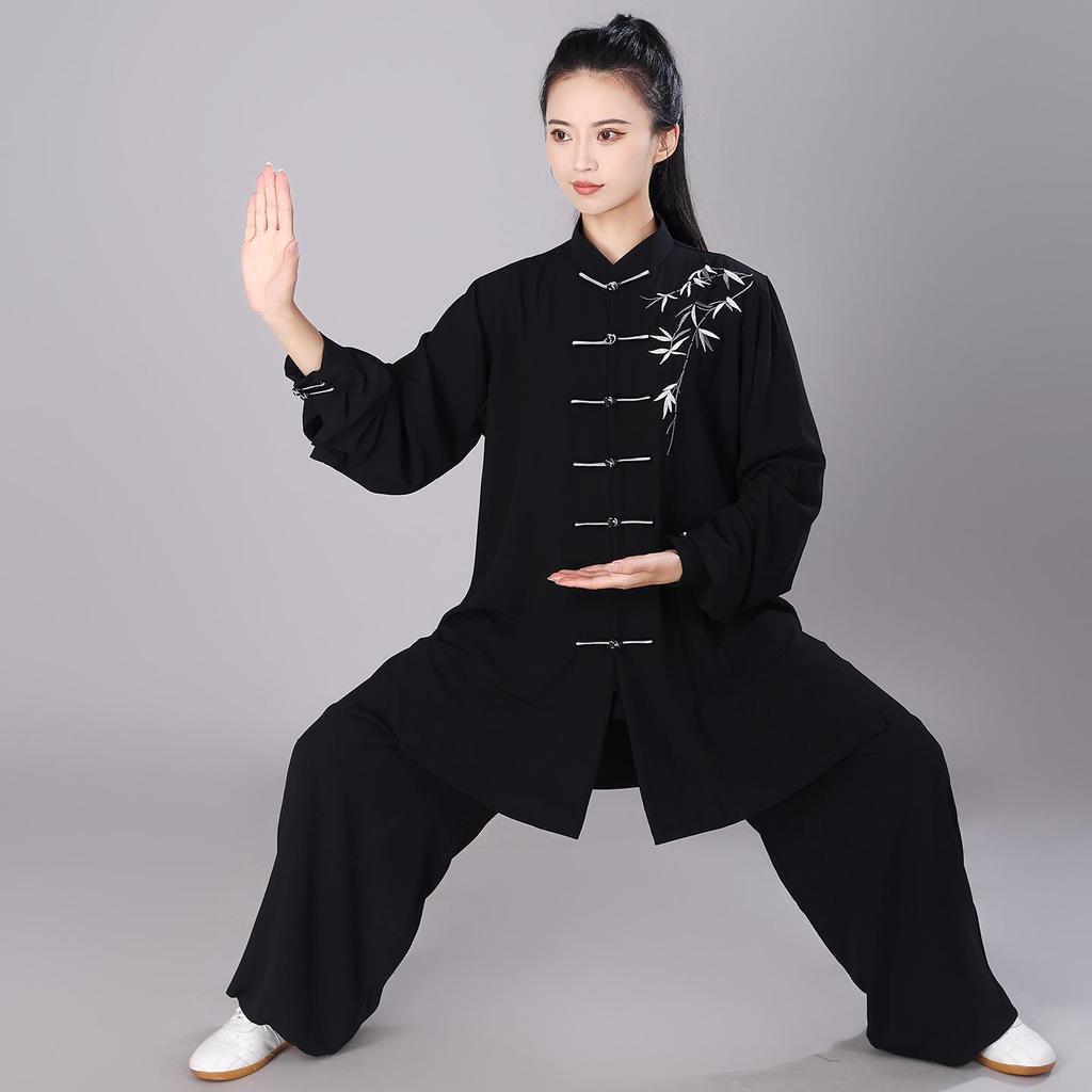 Tuta da Tai Chi Ricamata Hongji da Donna per Primavera/Estate/Autunno - Lunga, di Media Lunghezza, Nuovo Stile Cinese per Esercizio Mattutino e Arti Marziali
