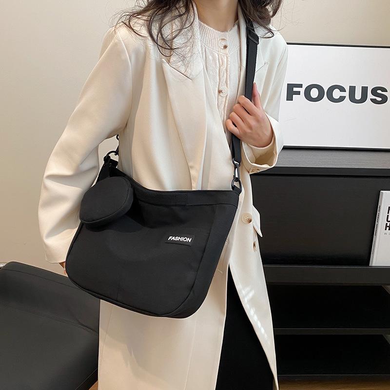 Canvas Small Square Bag Student Tote Bag Women's Large Capacity Solid Color Mother and Child Bag One Shoulder Oblique Span Bag
