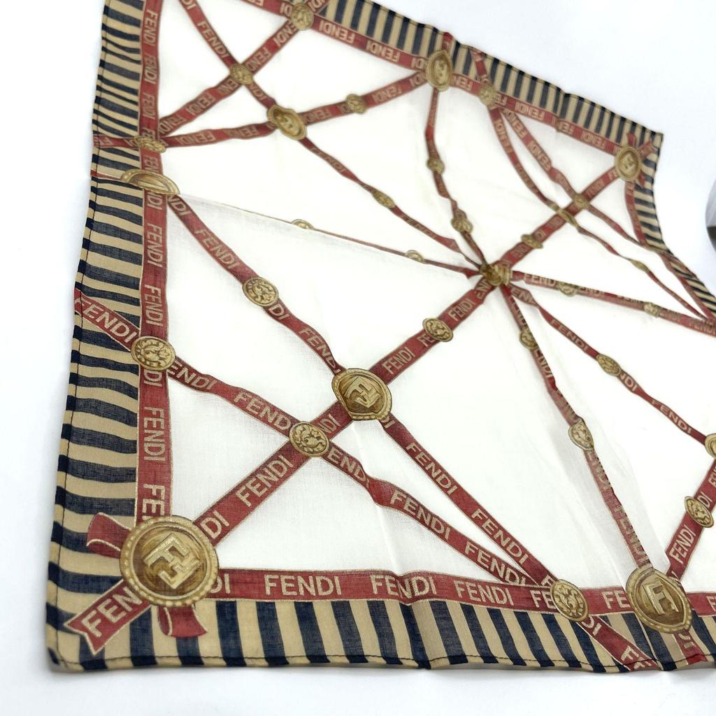 Used FENDI Handkerchief Bandana Zucca Pecan Luxury Cotton 4646