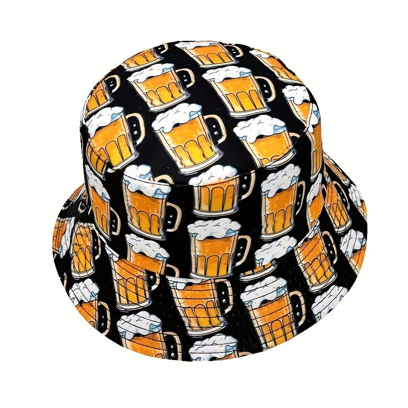 Bucket Hat with Full Print of Beer and Beer Foam Lightweight and Fashionable Unisex, Ideal for Parties and Outdoor Activities