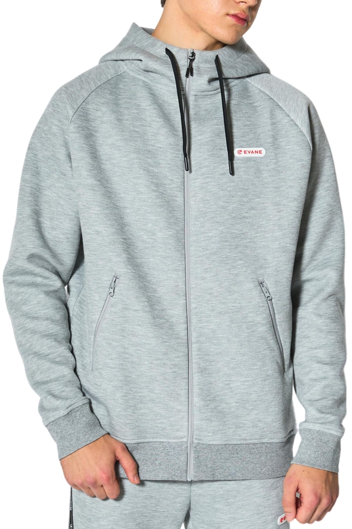 

Худи на молнии EVANE из смесового хлопка стрейч с лого-пластиной (JP, Алфавит, S, Серый)