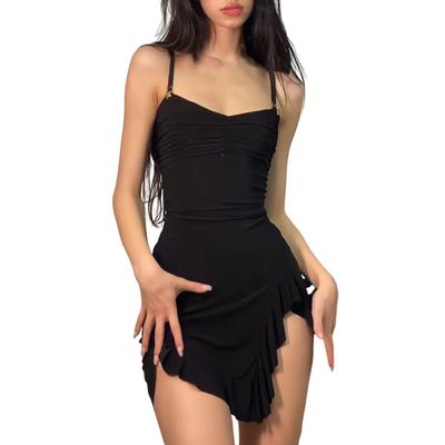 Summer Women Dress Irregular Ruffle Hem Low-cut V Neck Sleeveless Skinny Backless
