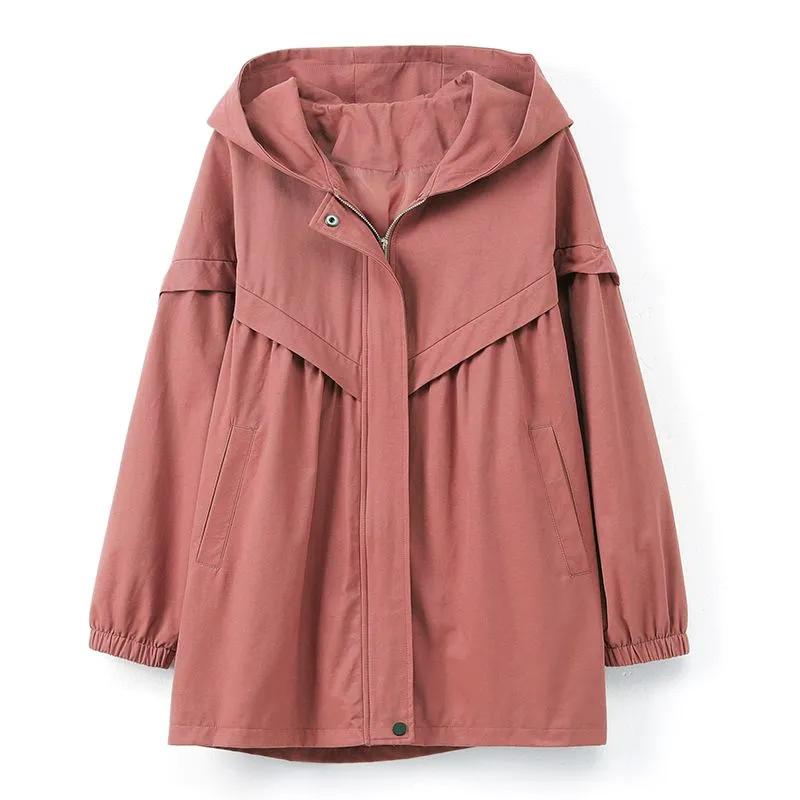 Women's Spring/Autumn Korean-Style Casual Mid-Length Trench Coat Loose-Fit Hooded Oversized Jacket