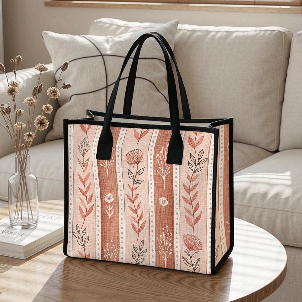 Boho Floral Pattern Tote Bag Large Capacity Daily Carry Handbag Fashion Casual Ladies Outdoor Top Handle Bag