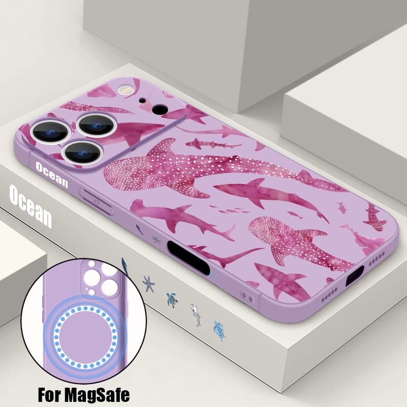 For iPhone 17 Pro Max Case Shark Whale Marine Life Pattern Magnetic For Magsafe Soft Cover For iPhone 16 15 14 13 Pro Max 17E 16E
