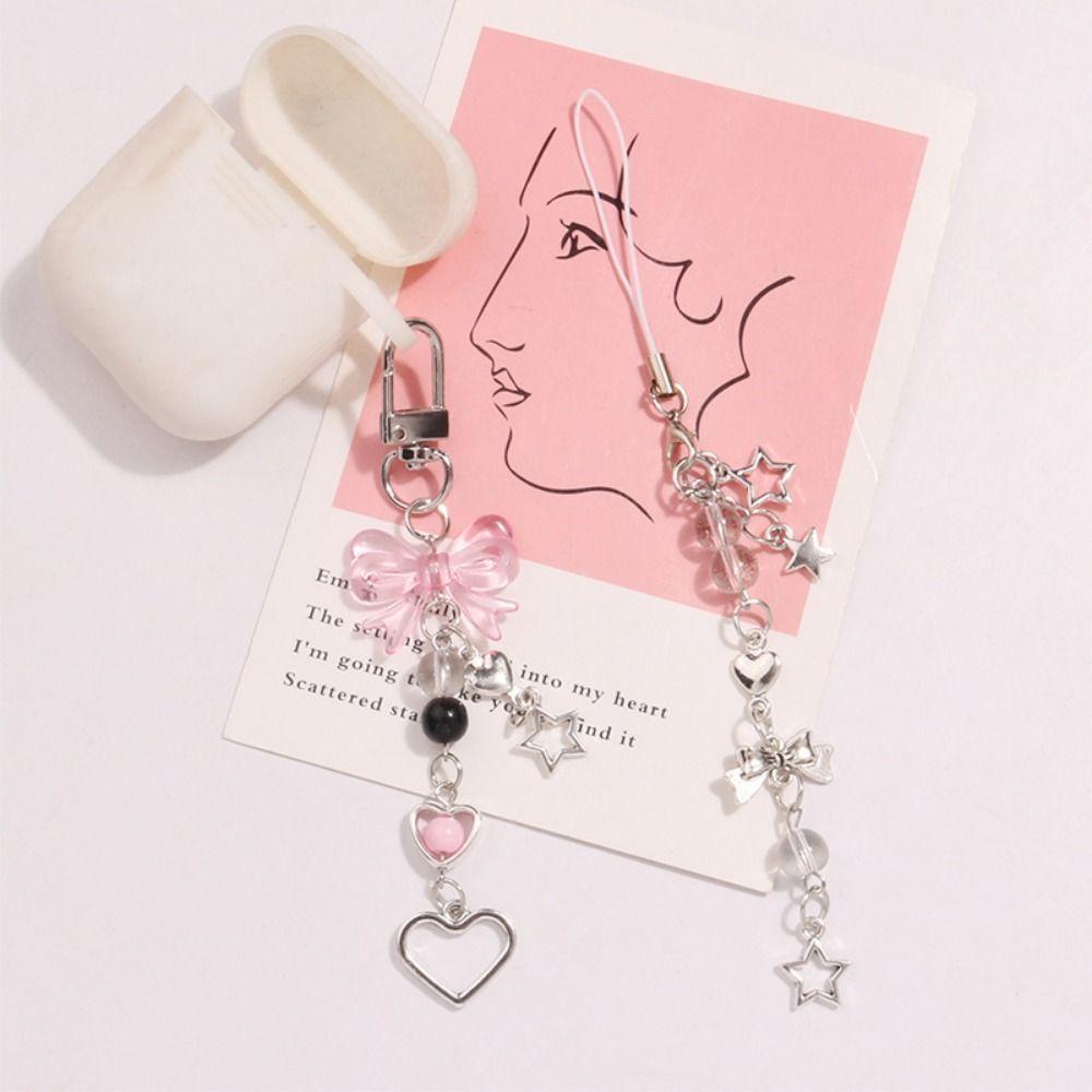 Bowknot Bead Phone Charm Strap Pearl Bead Bowknot Beaded Cellphone Strap  Keychain