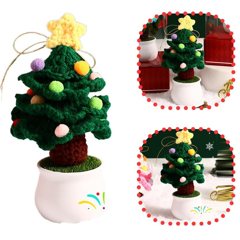 Knitted Christmas Tree  Portable Crochet Flowers Creative Knitted Ornament Handmade Artificial Flowers Crochet Christmas Decor