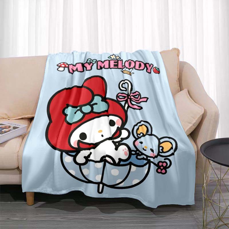 This 3D Adorable My Melody and Cinnamoroll Cartoon Flannel Blanket Is Comfortable and Soft, Suitable for Use In Bedrooms, Beds,