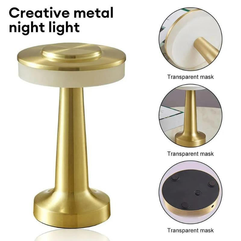 Vintage Metal Desk Lamp USB Rechargeable Portable Touch Table Lamp Bedside Night Light for Bar KTV Hotel Coffee Shop Bedroom Bar