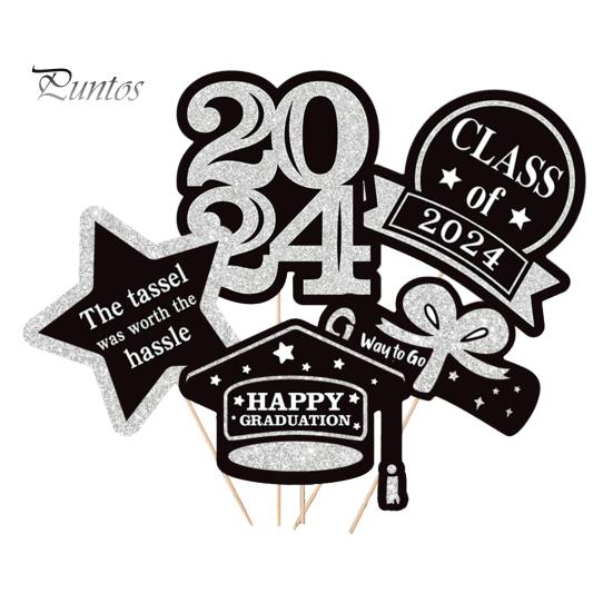 5Pcs/Set The Class of 2024 Glitter Graduation Centerpiece Sticks Set Table Vase Toppers Graduation Party Decor