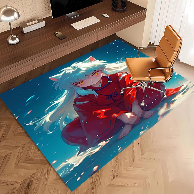 1pc Inuyasha Print Area Rug - Soft, Washable Non-Slip Indoor Mat, Living Room, Home Office Decorative Rug,Office Decorative