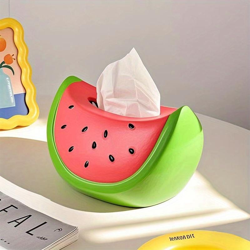 1Pc Resin Watermelon Tissue Box - Realistic Fruit Design with Black Seeds, Vibrant Kitchen & Dining Table Decor, Coffee Table or Entranceway Storage