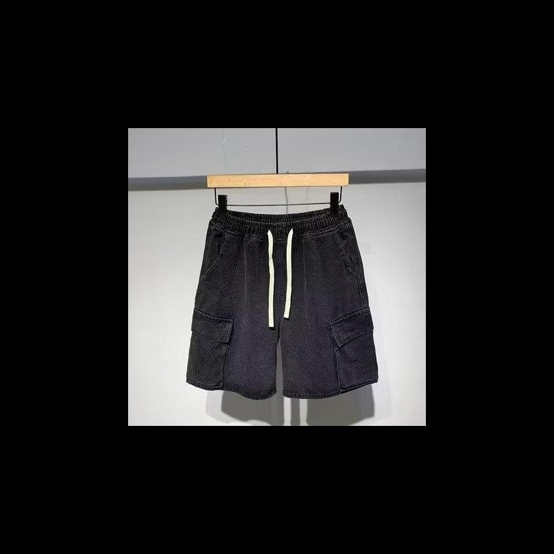 Herren Japanische Arbeitskleidung Elastische Taille Denim Shorts, Sommer 2023 - Lässig, Locker geschnitten, Mittellang