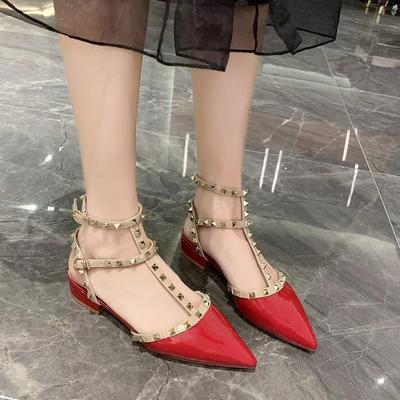 Fashion 2024 Studded Low Heel Ladies Square Heel Pointed Toe Shoes Women's New Sexy Ladies Shoes Sandals Zapatos Transparentes De Mujer