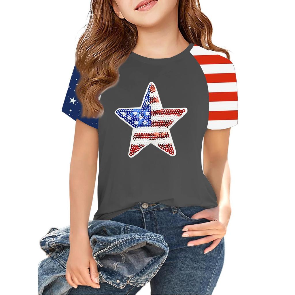 Tops For Youth Kids Boy And Girls 2-10 Years Round Neck Short Sleeve Trendy Tops