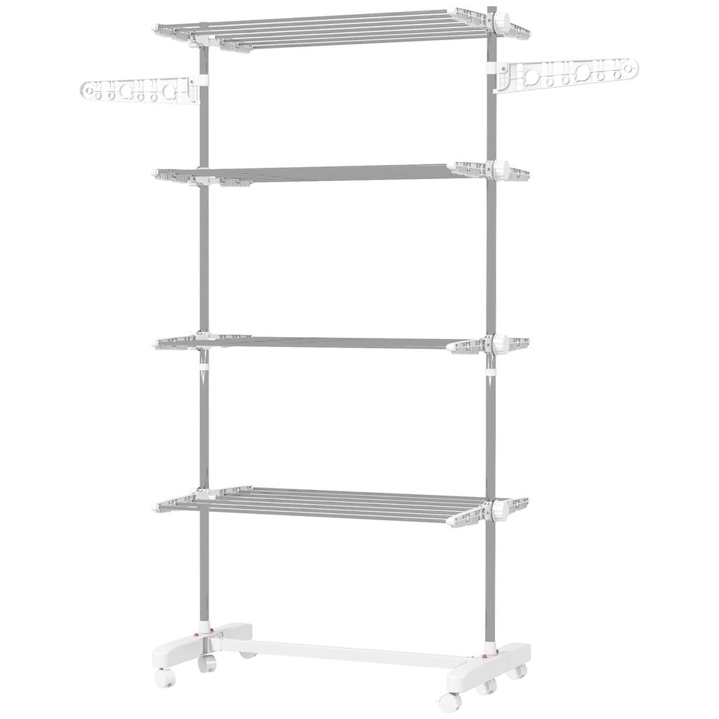 Foldable 4-Tier Clothes Drying Rack with Side Wings, 142x55x172cm, White