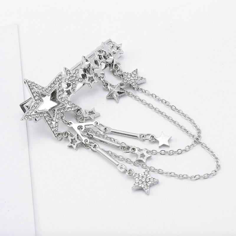 Punk Hair Clip for Women Girl Vintage Crystal Star Tassel Hairpins Harajuku Y2K Fashion Headwear Hair Jewelry Accessory