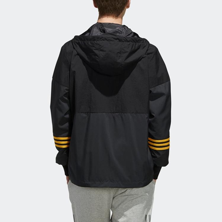 Adidas Neo Casual Sports Spliced Hooded Windbreaker Jacket Men Outerwear Black FK9947