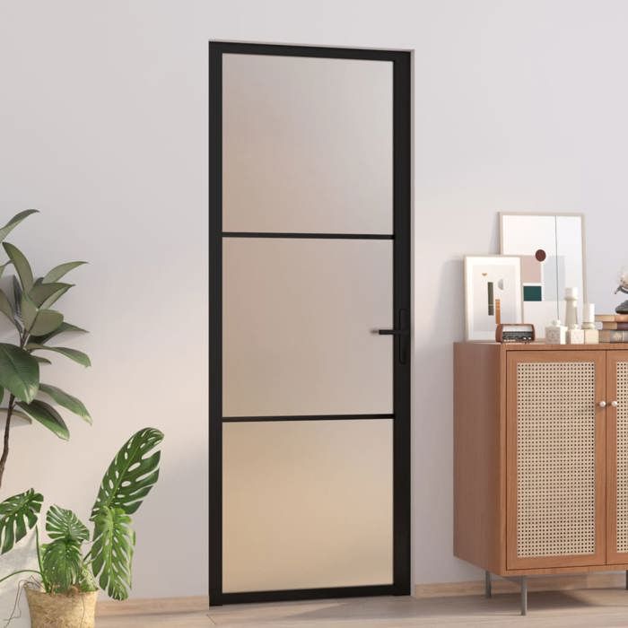 VidaXL Interior Door 76x201.5 Cm Black Frosted Glass and Aluminum 350552