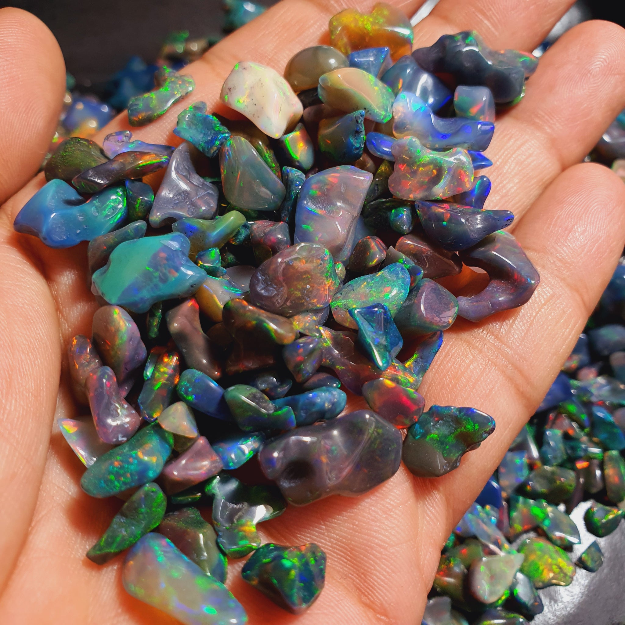 

Amazing Multi Fire Black Uncut Opal rough, Multi fire Opal Crystal Rough, 7-10 MM Size Rough. Minerals Rough lot, Opal Rough Lot. 50 Carat Black Opal Uncut
