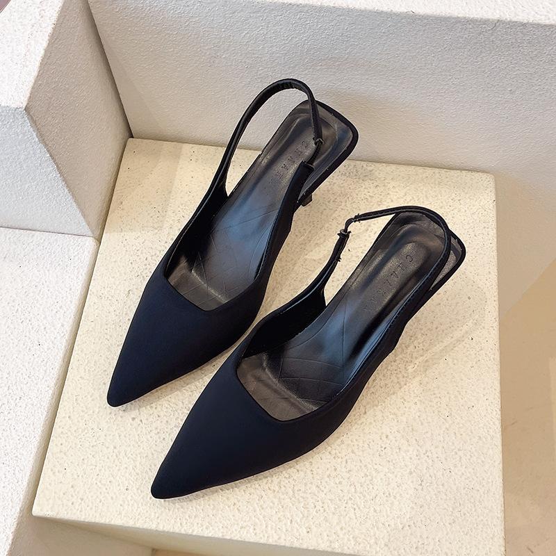 2025 spring new empty bag head sandals women's high heels green large size women's shoes pointed thin heel medium heel single shoes
