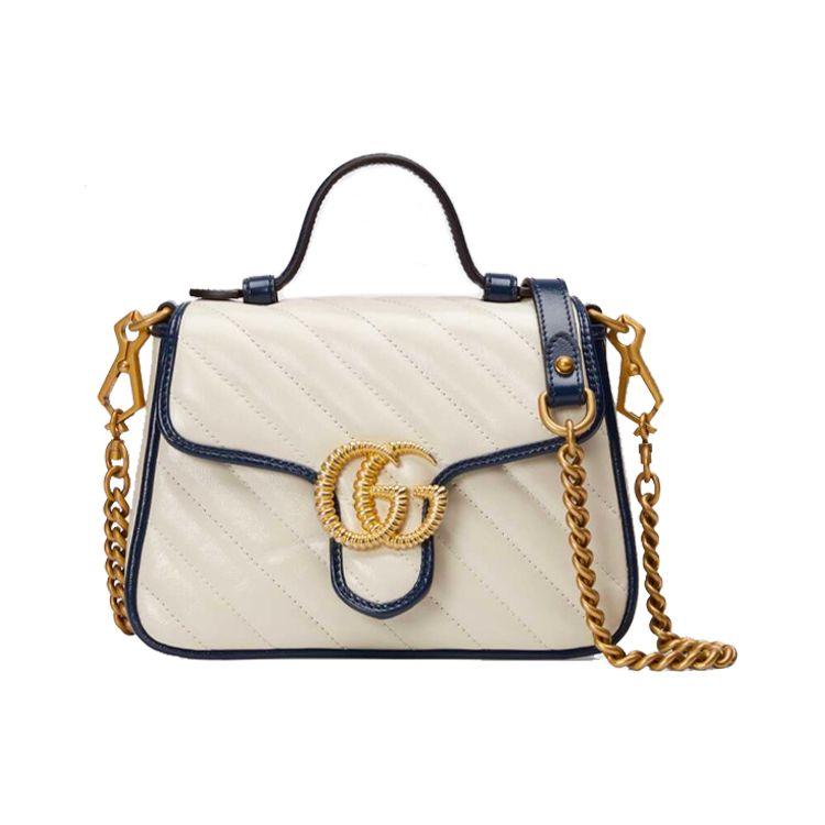 Gucci GG Marmont Series Mini Messenger Bag With Color-Blocked Trim Women bags White Blue 583571-0OLFX-9085