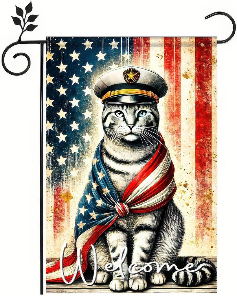 Welcome 4th of July Patriotic Patriotic Cat Garden ag America Pet Yard Outside Decorations Cat Lover Gifts USA Memorial Da WZZ