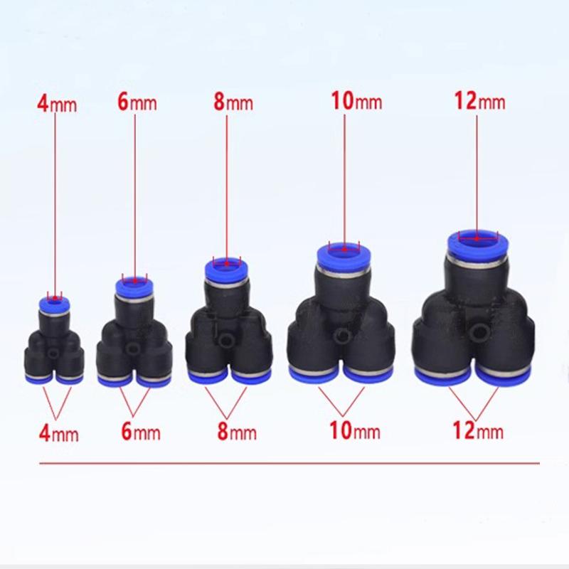 3 Way Port Y Shape Air Pneumatic Pipe Fittings 4mm6mm 8mm10mm12mm Plastic Connector Fitting Quick Push Connecting PY PW Connect