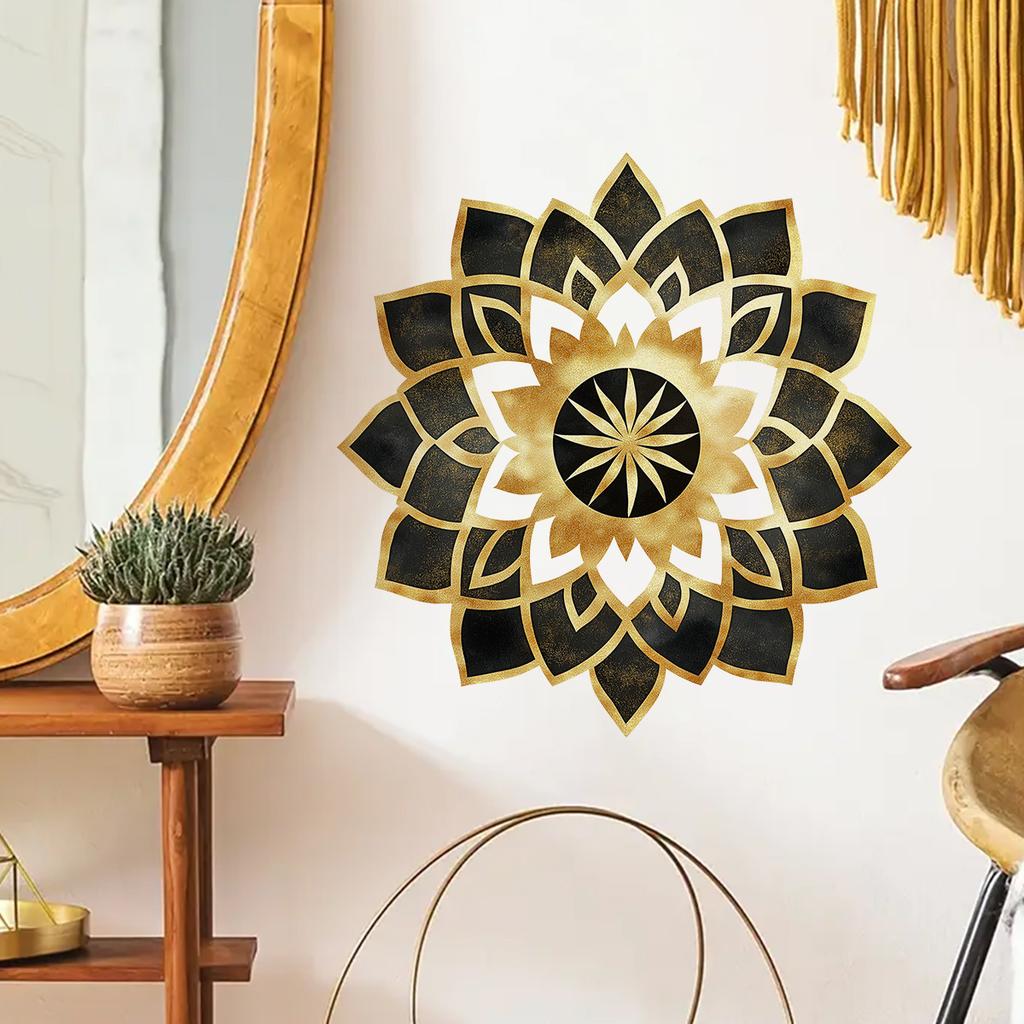 Light Luxury Black and Gold Mandala Flower Wall Stickers for Living Room and Bedroom Wall Decoration