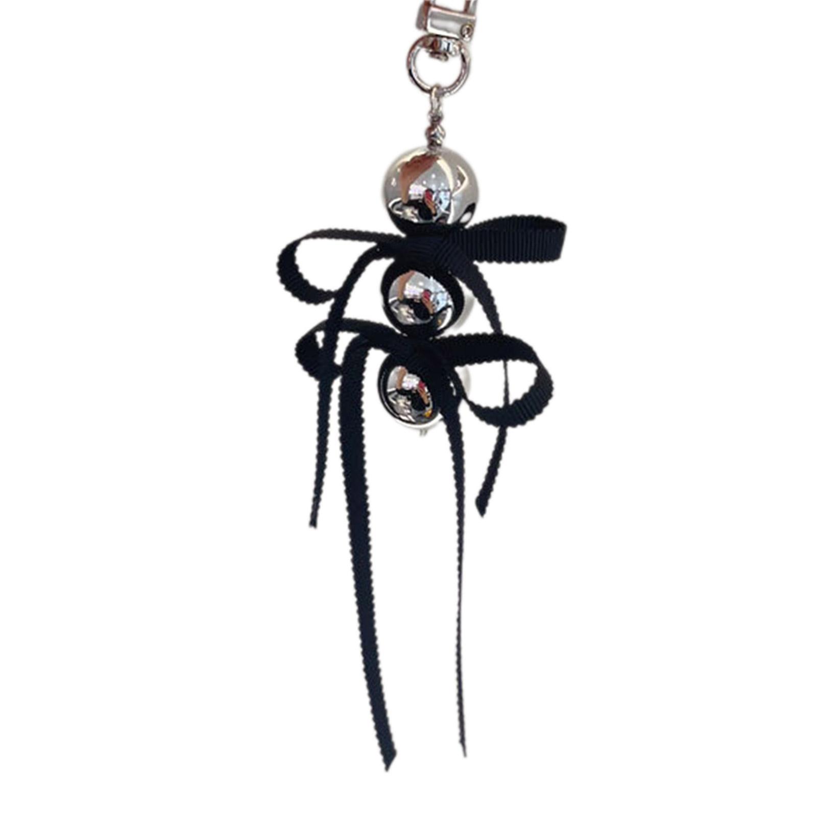 

Модный брелок-подвеска с ленточным бантом, милый брелок с серебристой бусиной, подвесные украшения, шарм для кошелька, сумки, рюкзака, телефона чёрный