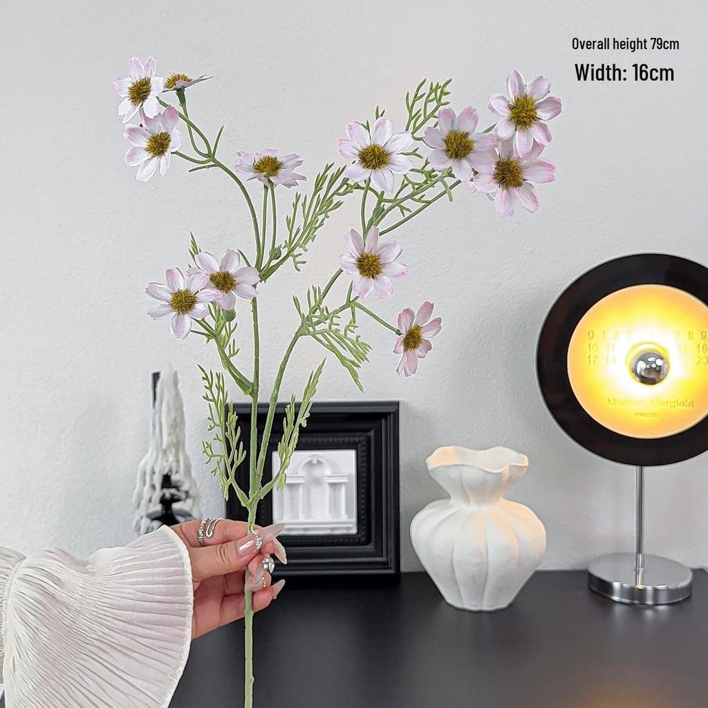High-Grade Artificial 2-Branch Long Stem Flocked Small Daisy Bouquet for Home Dining Table Decor