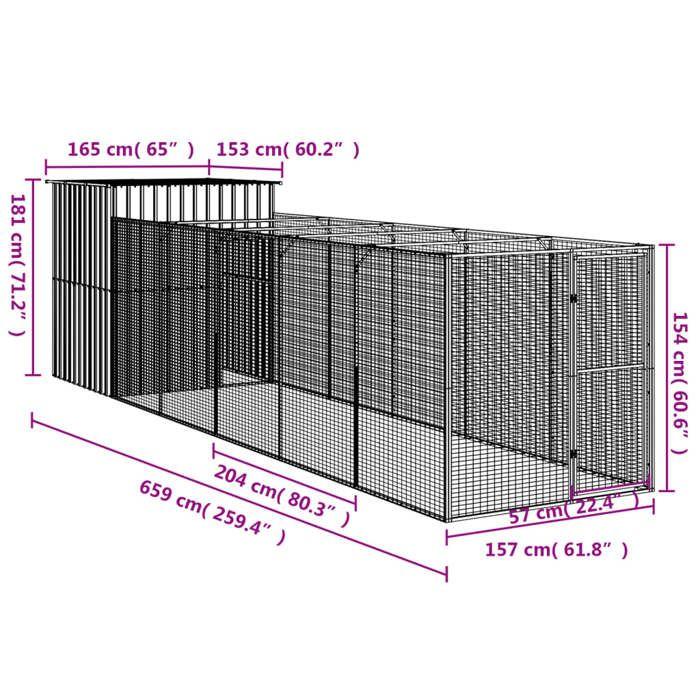VidaXL Niche pour chien avec cour anthracite 165x659x181 cm, cage pour chien, abri pour chien, maison pour animaux, cages 3189100